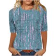 thumbnail image 1 of Pisexur Hauts pour Femmes, Hauts d'Été pour Femmes, Hauts de Sortie pour Femmes, Hauts pour Dames, T-shirt à Manches 3/4 Col Rond Froissé Mode pour Femmes, Haut à Manches Courtes Ample Bleu, G, 1 of 8