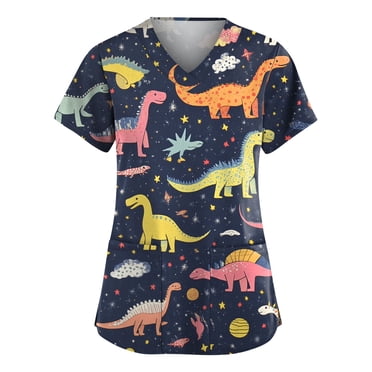 Ktyne Casual Scrub Tops for Women Funny Short Sleeve Nurse Uniforms Vneck Nursing Shirt Causal Oversized Scrubs Navy M