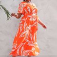 thumbnail image 4 of Robes pour Filles Robe d'Été Imprimée Grande Taille Col en V Manches Courtes Taille Élastique Robe de Plage Robe de Soleil Robe Midi Fluide à Volants en Solde, 4 of 9