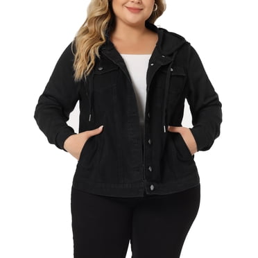 Agnes Orinda Vestes pour Femmes Grande Taille Manteaux Superposés Chandail à Capuchon à Cordon Vestes en Jean Denim 4X Noir Foncé