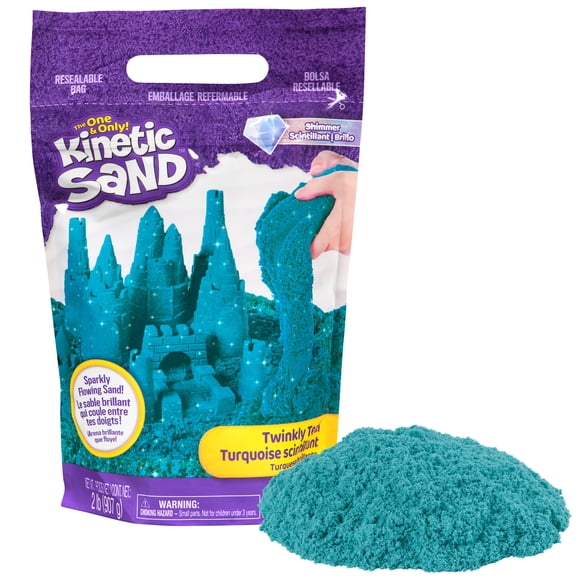 Kinetic Sand, Sachet de 907 g de sable scintillant Turquoise scintillant entièrement naturel à écraser, mélanger et sculpter