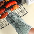 thumbnail image 4 of Heat Resistant Kitchen Gloves and Mat Set, Cotton Polyester Oven Mitts with Hanging Hook, High Temperature Protection for Baking Cooking Microwave, 10.2x4.7 inches, Available in Green Blue, 4 of 6