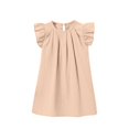 thumbnail image 3 of Milgrthf Robe d'Été Mini à Manches Volantées pour Filles, Ample, Plissée, Mignonne, Ligne A, Évasée, Col Ras du Cou, Robes de Plage pour 0-6 Ans, Beige, 0 Ans, 3 of 4