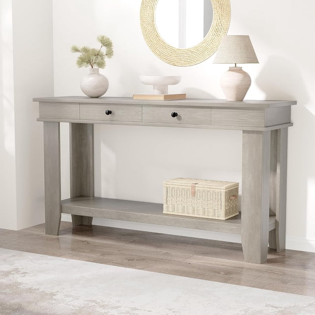 Table Console Rustique de 54 Pouces avec Tiroirs - Table d'Entrée en Bois avec Tablette Ouverte pour Sofa, Couloir et Salon