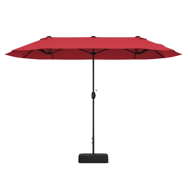 Gymax Parasol de Patio Double Face de 13 Pi avec Manivelle, Base de Parasol, Verrou de Sécurité, Bordeaux