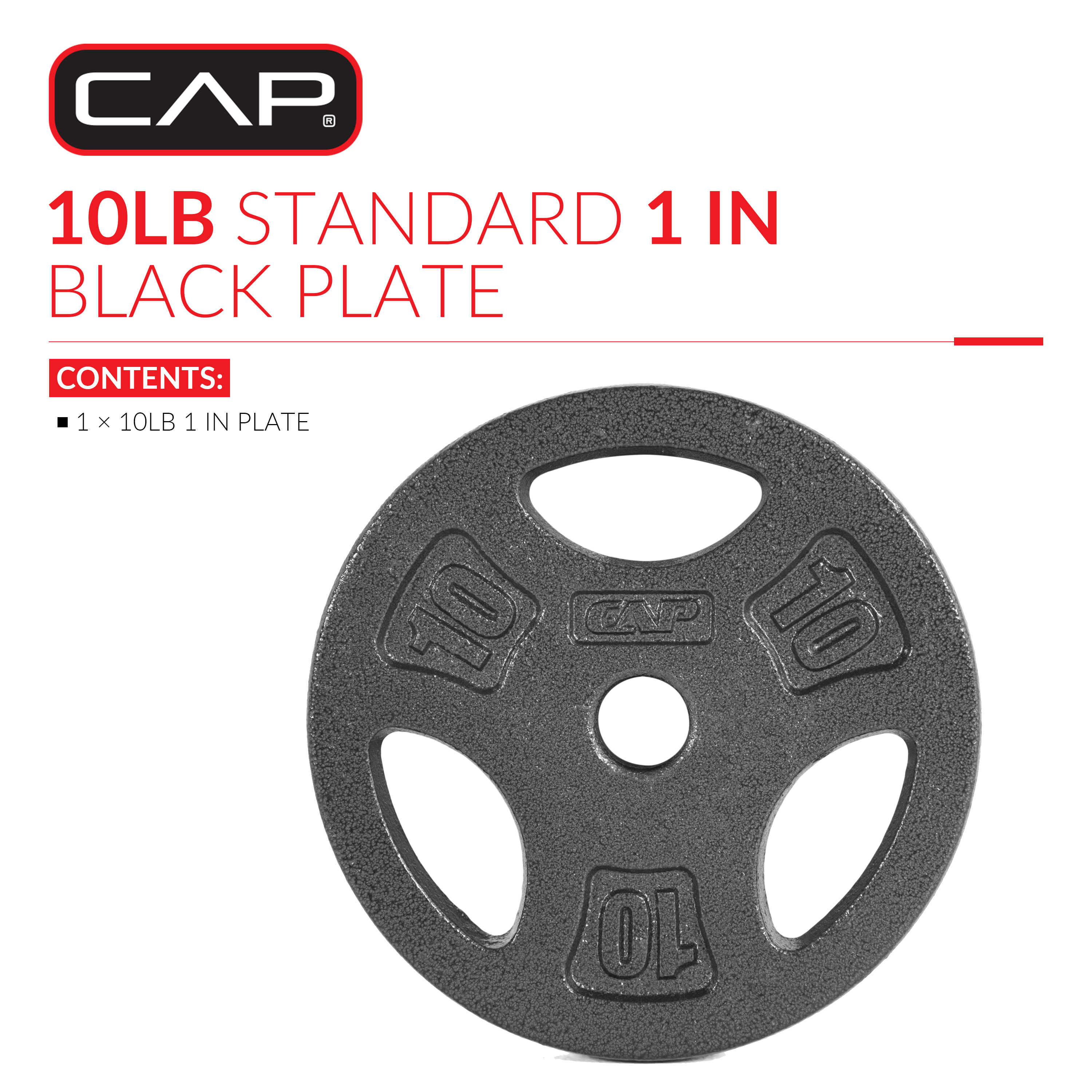 Plaque de préhension standard en fonte CAP Barbell, 1 pouce, 10 lb, simple, noire
