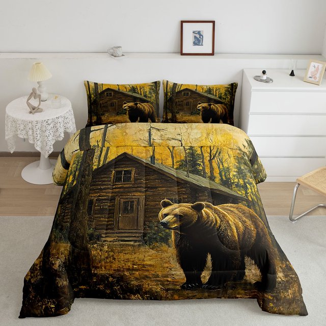 Erosebridal Literie Faune Ours Ensemble de Couette Simple, Couette Rustique Ferme, Décor Animalier, Réversible
