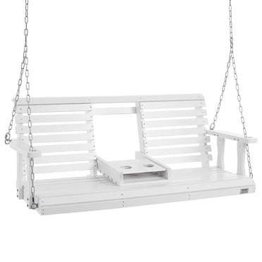 VEVOR Wooden Porch Swing 5 ft with Hanging Chains and Cup Holder, White