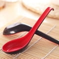 thumbnail image 4 of Asian Soup Spoons, Chinese Soup Spoons, Rice Spoons, Chinese Won Ton Soup Spoon For soba, pho, ramen, Noodle, Korean Style Large Spoon with Long Handle, Hook Style, Red and Black Plastic Spoons, 4 of 8