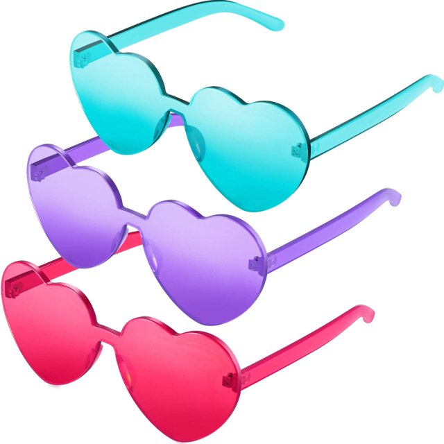 ORUYROP Heart Shape Sunglasses Rimless Transparent Heart Glasses Colorful Party Favors
