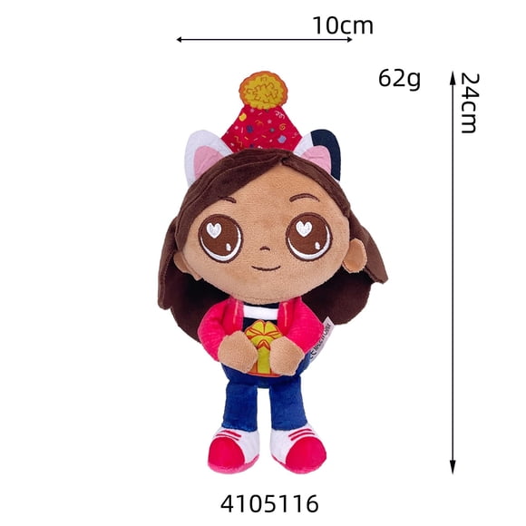 Gabby's Dollhouse Gabby Birthday Plush Toy, 9.4" H x 3.9" W, Cute Party Themed Stuffed Doll for Kids