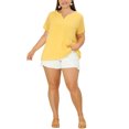 thumbnail image 2 of Agnes Orinda Women's Plus Size St. Patrick's Day Tops Swiss Dots Short Sleeve Notched Neck Spring Summer Blouses 4X Yellow, 2 of 7