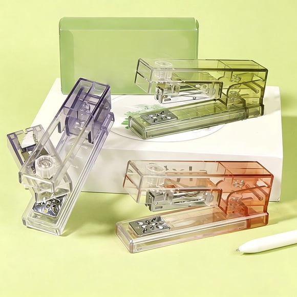 MTBLYS Rotary Stapler 360 Degree Rotating Transparent Gradient Portable Mini Handheld with 400 Staples 8 Binding Directions Office Home Use