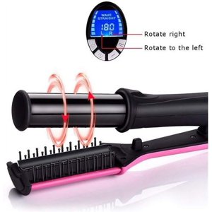 2026 Professional Hair Straightening Curling Iron, 2 in 1 Style Flat Irons, 1-Way Rotating Iron Curler No Damage, Hair Straightener Flat Irons for Short & Long Hair, Black