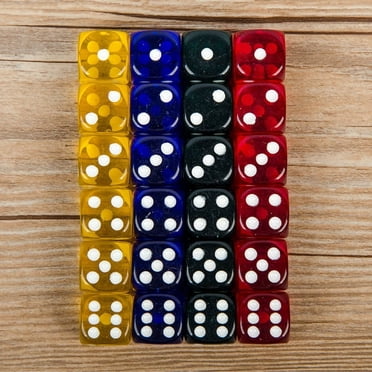 24Pieces 16MM Rounded Corners Playing Dices Party Prop 4-Color Transparent Dice Set (Transparent Blue, Green, Yellow, Red All 6)