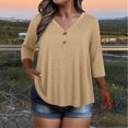 thumbnail image 2 of KyCheLot Women's V Neck Tops Fall Button Plus Size 3/4 Length Sleeve Solid Color Clothes Comfy Loose Hiking Tops, 2 of 6