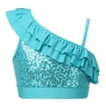 thumbnail image 1 of Yartina Kids Girls Asymmetrical Ruffled Sequin Performance Crop Tops Modern Jazz Hip Hop One Shoulder Dance Costume Blue 8, 1 of 7