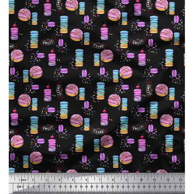 Soimoi Poly Georgette Fabric Donuts Food Print Sewing Fabric Yard 52 Inch Wide