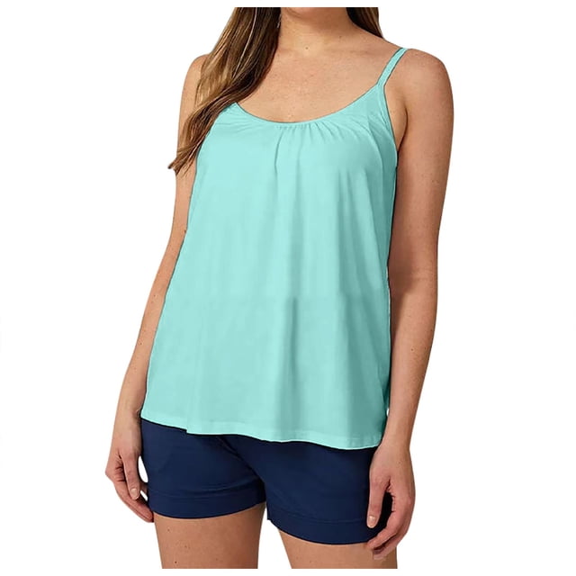 Hiiyo Women's Tank Top with Built-In Bra Adjustable Spaghetti Strap Camisole, Green S
