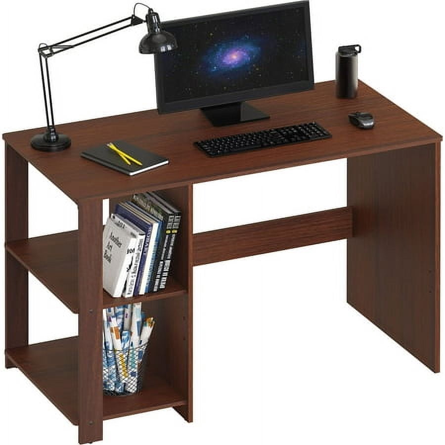 SHW Home Office computer Desk with Shelves, cherry