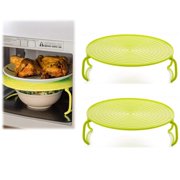 Ynlkorvg Rack 2 Pack Microwave Folding Tray Microwave Stacker Cooker 2 Tier Microwave Plate Stacker Microwave Heating Layered Tray With Foldable Handles For Bowls Water Cups
