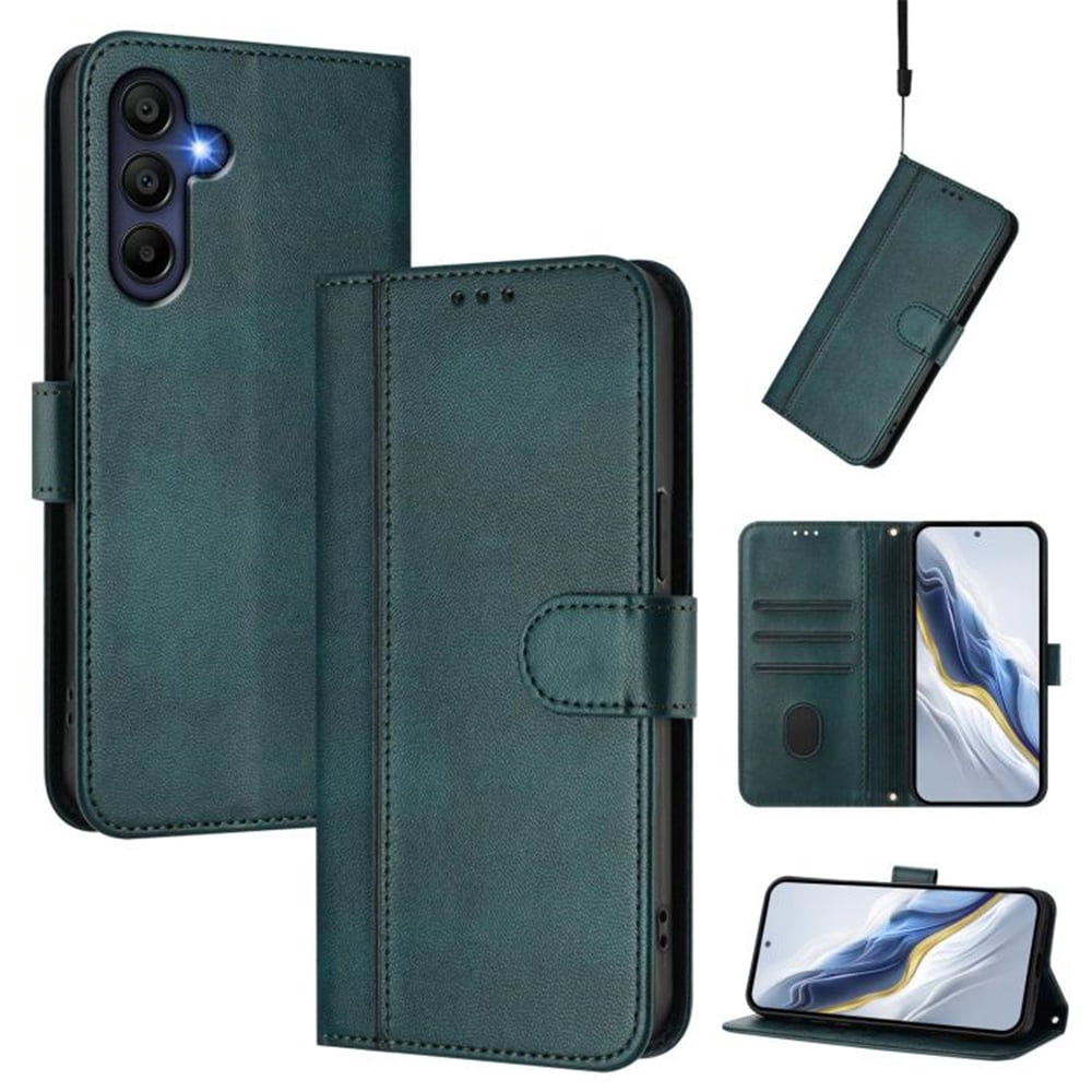 For Samsung Galaxy A17 5G 6.7inch Phone Case Wallet, Flip Leather TPU Cover with Card Holder Wrist Strap Shockproof Phone Case,Dark Green,For Galaxy A17