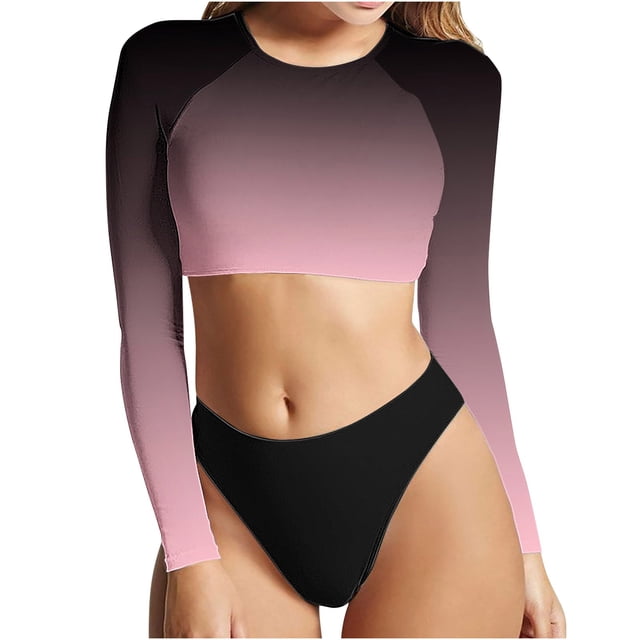 LSLJS Maillot de Bain Femme Imprimé à Manches Longues à Col Rond Fendu, Maillots de Bain pour Femmes