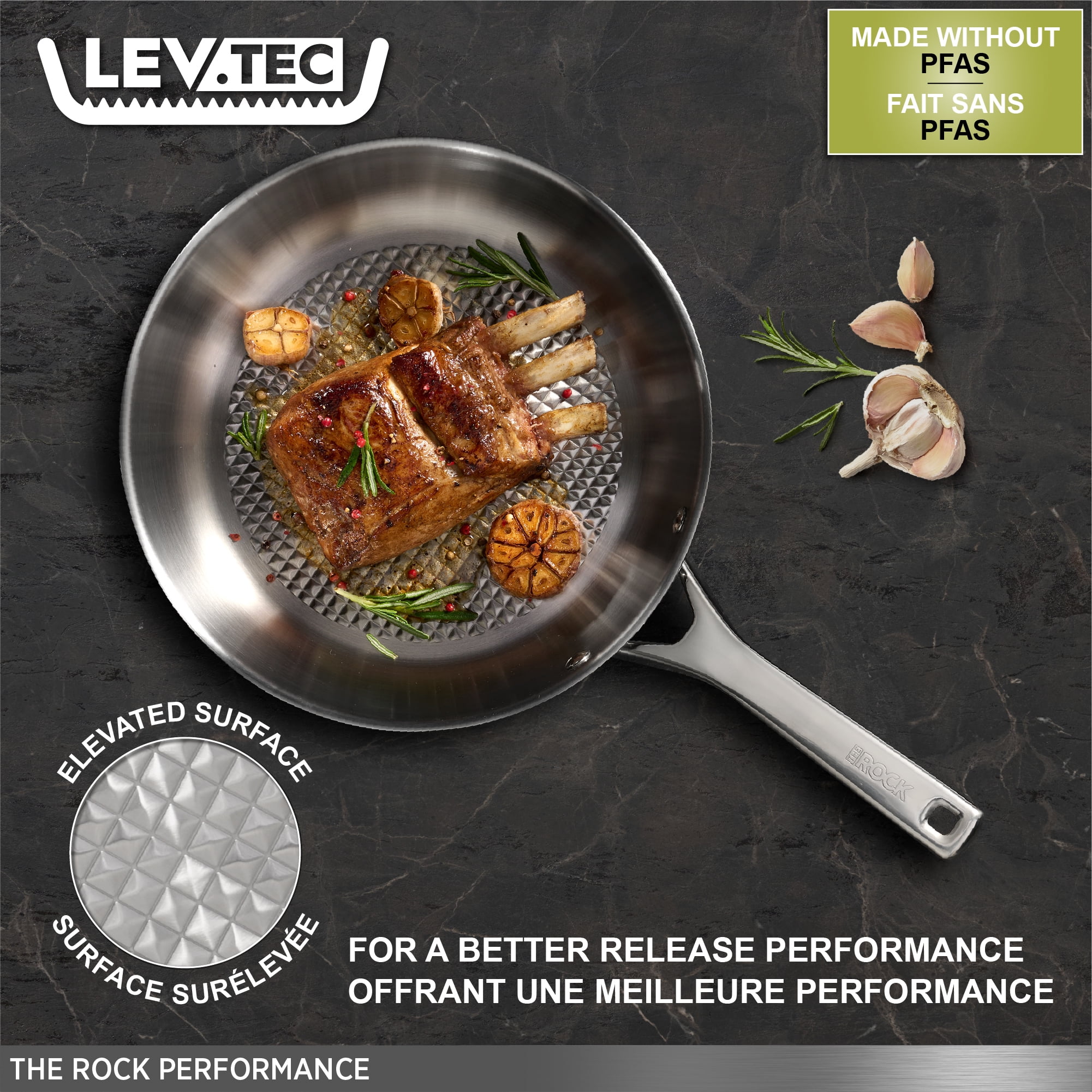 Starfrit The Rock Performance 28 cm (11") Stainless Steel Fry Pan with Lev.tec Technology, PFAS-Free, Induction Compatible, Oven & Dishwasher Safe