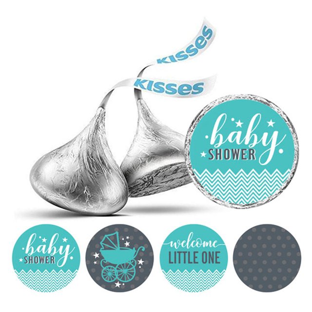 Darling Souvenir Candy 190 Pcs Baby Shower Theme Stickers DIY Chocolate Labels-Turquoise Green & Gray