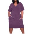 thumbnail image 2 of BEFOKA Robe pour Femme Grande Taille, Liquidation de Robes d'Été pour Femmes, Robe Unie Grande Taille à Manches Courtes et Col avec Poches pour Femme, 2 of 5