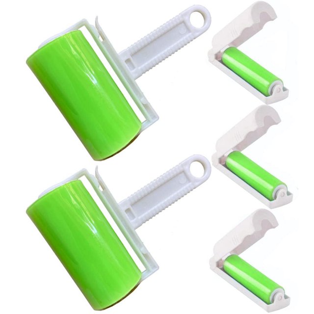 Sticky Lint Roller 5 Pack, Reusable Washable Lint Roller Pet Hair Remover Cleaner with Cover for Clothes, Pet Hairs, Carseats, Include Medium/Small Size (Green)