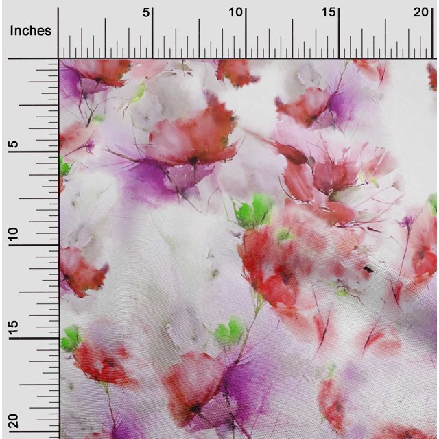 oneOone Polyester Lycra Fabric Flower Watercolor Printed Fabric 1 Yard 56 Inches Wide