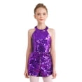 thumbnail image 1 of Aislor Combinaison Courte une-Pièce Sans Manches Scintillante à Paillettes Intégrales pour Filles, Anniversaire, Fête, Violet, 6, 1 of 7