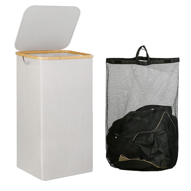 Japceit Laundry Basket Laundry Bag Dirty Clothes Basket Household Dirty Clothes Basket Bamboos Wooden Handle with Lid Storage Basket Nordic Plain Bathroom Household Bamboos Cloth Laundry Basket