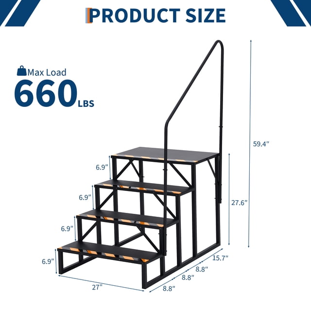 Yiwa Heavy Duty RV Step Ladder with Handrail, Stable Stairs for Mobile Homes, Pools, Hot Tubs, and Trampolines