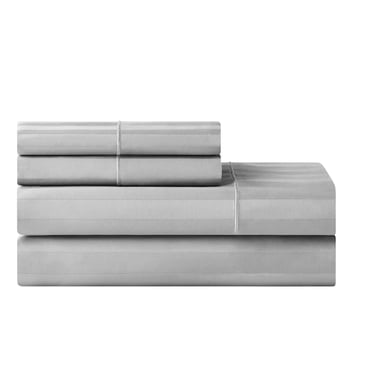 Hotel Style 4-Piece 600 Thread Count Grey Stripe Egyptian Cotton Adult Bed Sheet Set, Queen-Deep Pocket