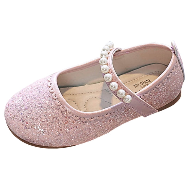 REDARER Girls Sandals Fashionable Pattern Simple and Versatile Pearl Cute Flat Comfortable Hook Loop Shoes,Size 6-6.5 Years