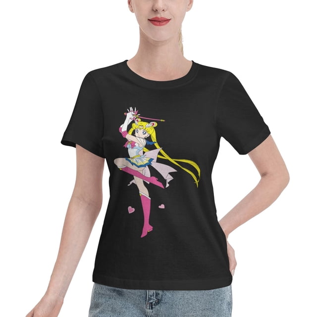 T-Shirt Basique à Manches Courtes pour Femmes Sailor Moon Moon Hare