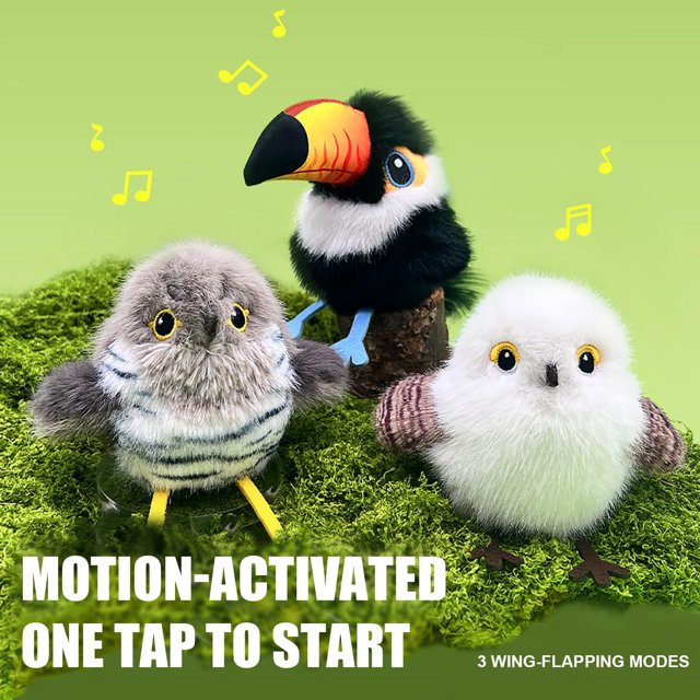 Bowayaoa Interactive Flapping Cat Toy, Automatic Chirping Bird Teaser Wand, Self-Entertainment Interactive Toy for Indoor Cats, Realistic Fluttering Bird with Motion Sensor