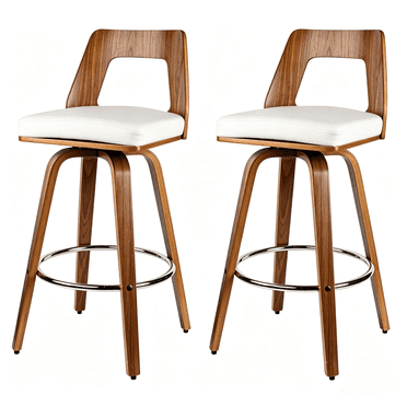 Tabourets de Bar Rétro de 28,5 Pouces, Ensemble de 2, Tabourets de Comptoir Pivotants en Bois avec Dossier Mi-Haut et Siège Rembourré en PU, Tabourets pour Îlot de Cuisine et Chaises de Bar