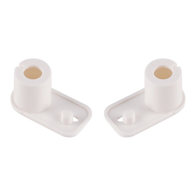 Pair of fridge freezer door hinge replacement kit for Dometic RM2350 RM2301 RM2553, featuring two white hinge spring housings designed to hold tension springs for freezer doors. Ideal for appliance repair and compatible with various Dometic refrigerator models.