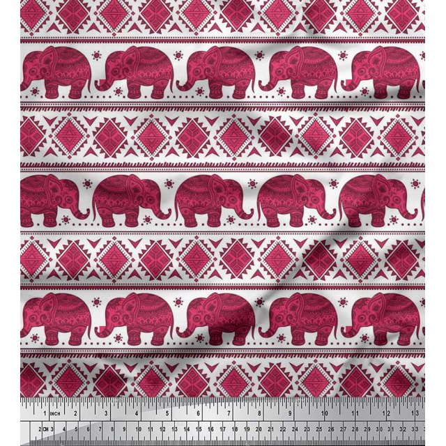 Soimoi Rayon Fabric Aztec & Tribal Elephant Ethnic Printed Fabric 1 Yard 42 Inch Wide