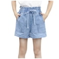 thumbnail image 1 of Birdeem Spring and Summer Cute Solid Girls Pocket Elastic Waist Comfy Shorts Jeans, 1 of 12