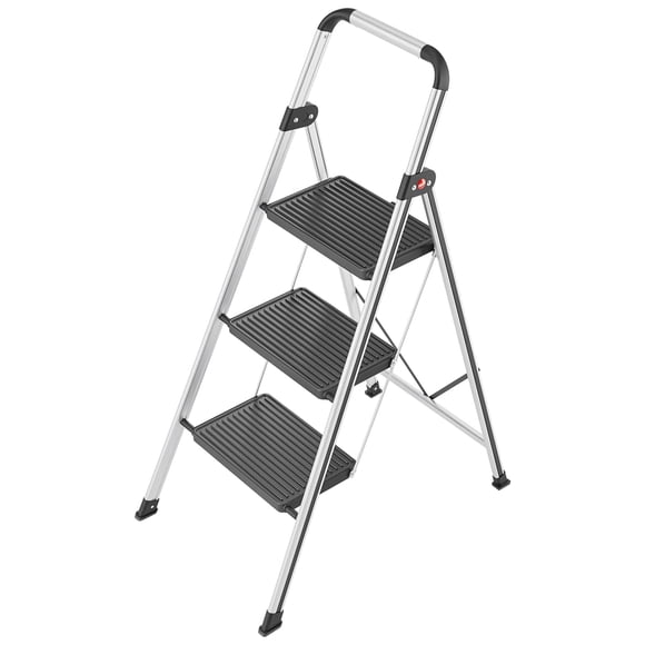 Hailo Folding Step Stool, 3 Step Ladder for Home & Kitchen, K71, Silver