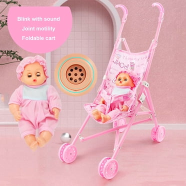 1 Set Doll Stroller Sturdy Easy-Fold Lightweight Creative Doll Pram Toy with Baby Doll for Girl
