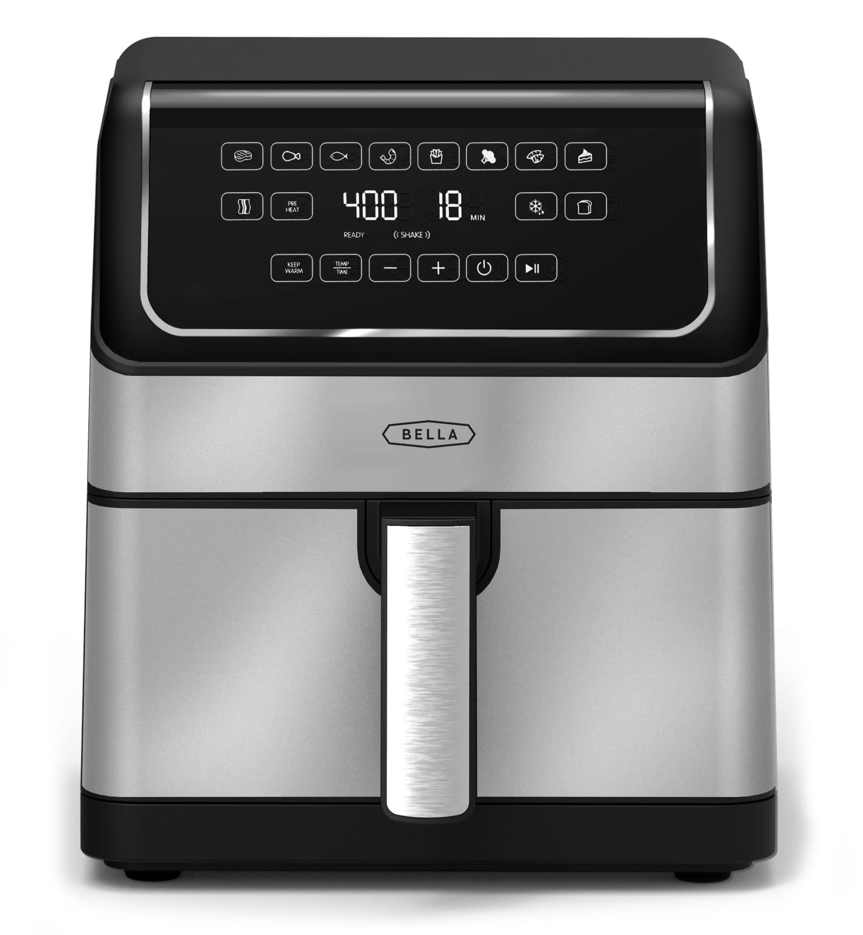 bella 8 Qt Digital Air Fryer with TurboCrisp Technology Large Family Size Nonstick Cooking Basket and Crisping Tray Multiple Preset Functions Auto Shutoff Stainless Steel 1750 Watt