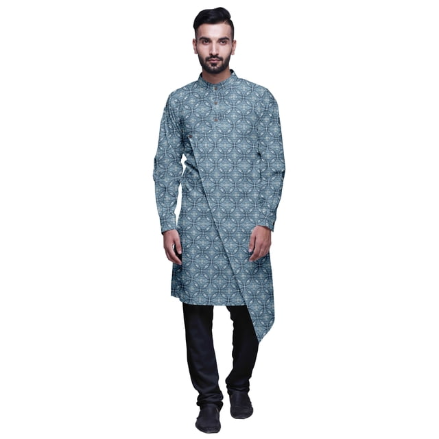 Atasi Kurta Pyjama de Fête pour Hommes, Col Mandarin, Ensemble Ethnique Imprimé Kurta