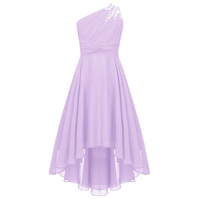 Raenseen Robe de Demoiselle d'Honneur Junior pour Fille, Fleurs, pour Mariage, Froncée, une Épaule, Fête, Ourlet Haut-Bas, Bal, Lavande, 8