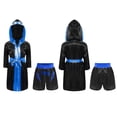 thumbnail image 3 of Zaldita Enfants Garçons Filles Costumes de Boxe Tenue de Boxeur Déguisement Tenue de Fête Ensemble 2 Pcs Peignoir de Kickboxeur et Ensembles de Shorts de Boxe Noir&Bleu 12, 3 of 4