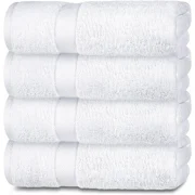 White Classic Wealuxe Collection Bath Towels Set of 4, Cotton Body Towel for Hotel, Gym, Spa, Soft Extra Absorbent Quick Dry Towels for Bathroom 27x52 In (68 x 132 cm)